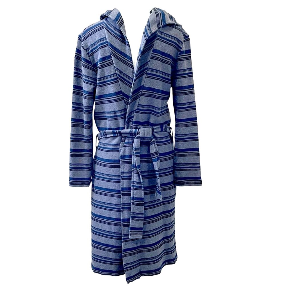 UGG Blue and Gray Striped Hooded Robe